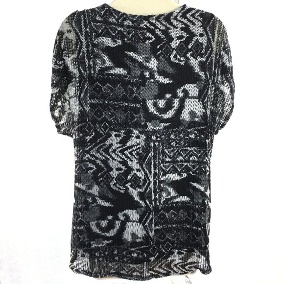 Suzie in the City XL Abstract Print Top Blouse Open Knit Mesh Lined Black White - Picture 8 of 9